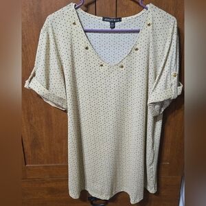 Ashley Blue Heart Polka Dot V-Neck Blouse